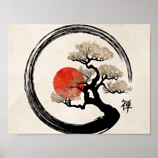 Enso Circle and Bonsai Tree on Canvas Poster (Voorkant)