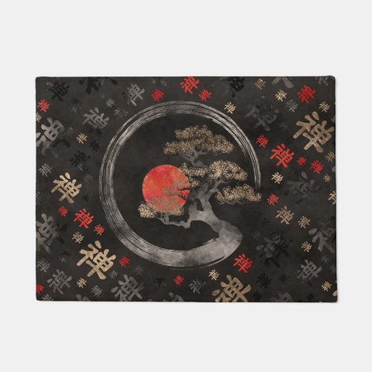 Enso Circle Bonsai Tree op Zen Symbol patroon Deurmat (Voorkant)