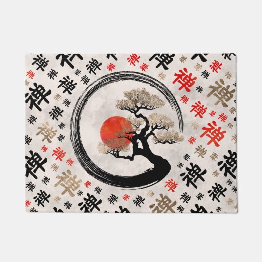 Enso Circle Bonsai Tree op Zen Symbol patroon Deurmat (Voorkant)