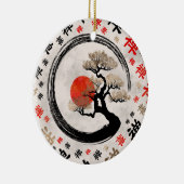 Enso Circle Bonsai Tree op Zen Symbol patroon Keramisch Ornament (Rechts)