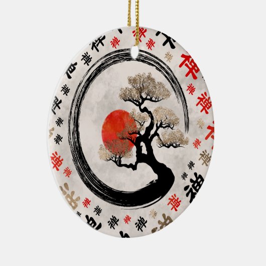 Enso Circle Bonsai Tree op Zen Symbol patroon Keramisch Ornament (Rechts)
