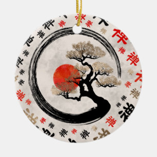 Enso Circle Bonsai Tree op Zen Symbol patroon Keramisch Ornament