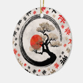 Enso Circle Bonsai Tree op Zen Symbol patroon Keramisch Ornament (Links)