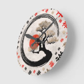 Enso Circle Bonsai Tree op Zen Symbol patroon Ronde Klok (Hoek)