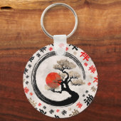 Enso Circle Bonsai Tree op Zen Symbol patroon Sleutelhanger (Voorkant)