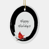 Enso Cirkel met rode kardinaal Keramisch Ornament (Rechts)
