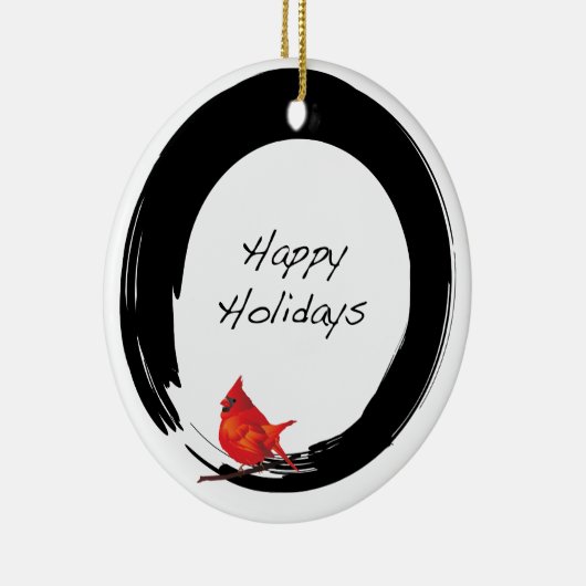 Enso Cirkel met rode kardinaal Keramisch Ornament (Rechts)