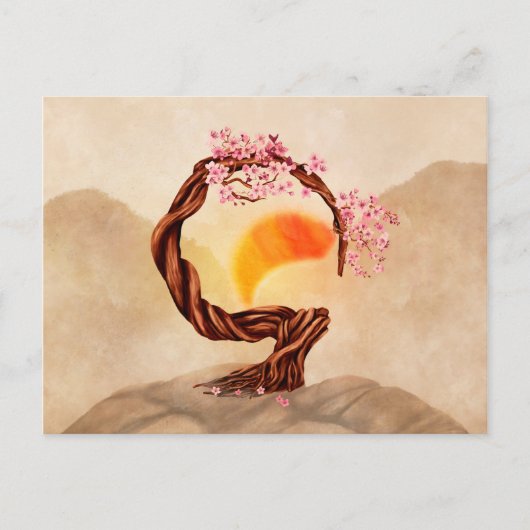 Enso Zen Blossoming Sakura Bonsai Briefkaart (Voorkant)