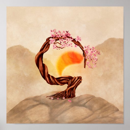 Enso Zen Blossoming Sakura Bonsai Poster (Voorkant)