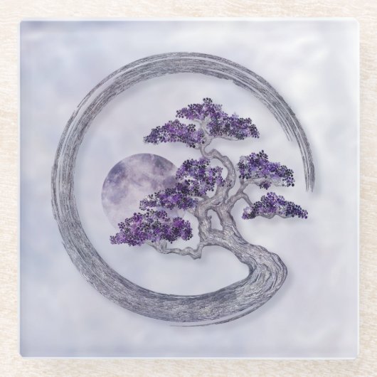Enso Zen Circle Amethyst Bonsai boom Glazen Onderzetter (Voorkant)