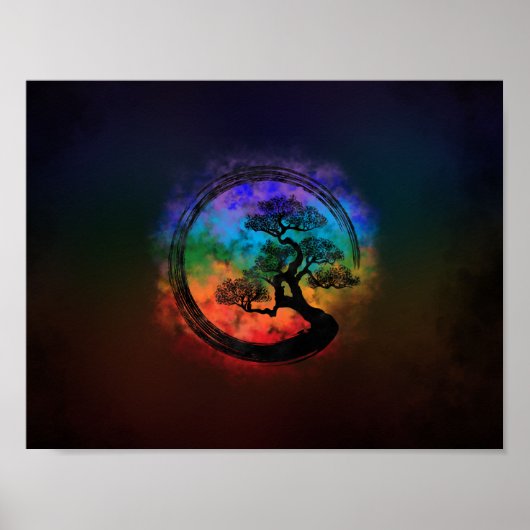 Enso Zen Circle and Bonsai Tree Nebula Poster (Voorkant)