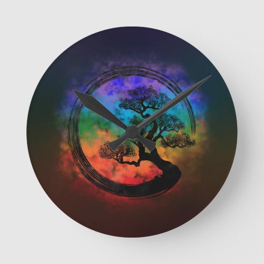 Enso Zen Circle and Bonsai Tree Nebula Ronde Klok (Voorkant)
