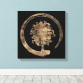Enso Zen Circle and Tree - Gold op zwart Canvas Afdruk (Insitu (Houten vloer))