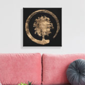 Enso Zen Circle and Tree - Gold op zwart Canvas Afdruk (Insitu (Woonkamer))
