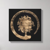 Enso Zen Circle and Tree - Gold op zwart Canvas Afdruk (Voorkant)