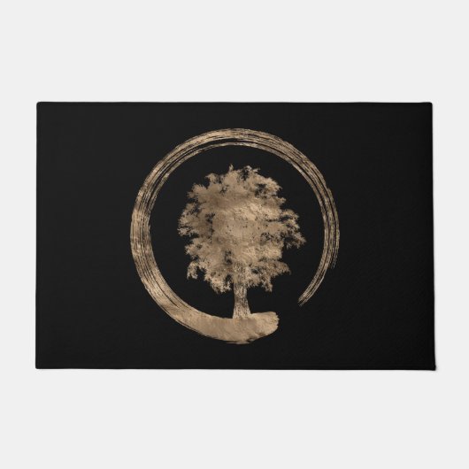 Enso Zen Circle and Tree - Gold op zwart Deurmat (Voorkant)