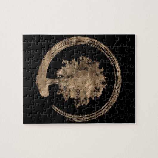 Enso Zen Circle and Tree - Gold op zwart Legpuzzel (Horizontaal)