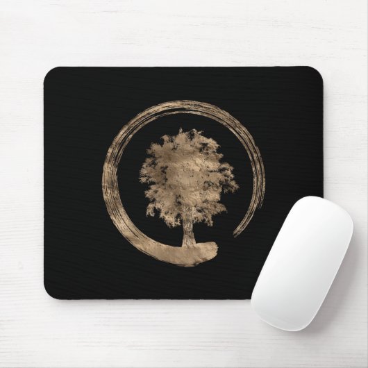 Enso Zen Circle and Tree - Gold op zwart Muismat (Met muis)