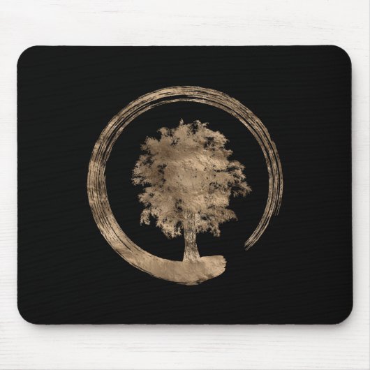 Enso Zen Circle and Tree - Gold op zwart Muismat (Voorkant)
