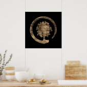 Enso Zen Circle and Tree - Gold op zwart Poster (Keuken)