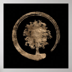 Enso Zen Circle and Tree - Gold op zwart Poster