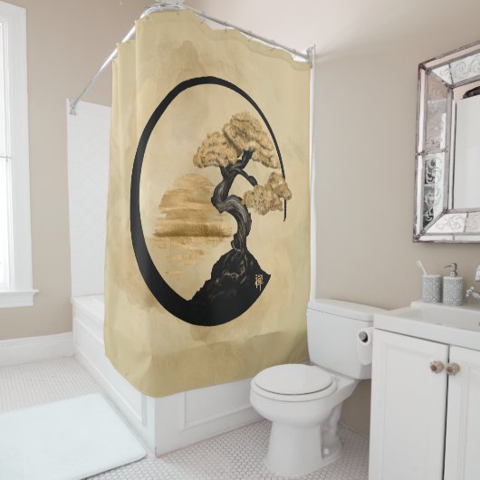 Enso Zen Circle Bonsai - Golden Sunrise Douchegordijn (In situ)