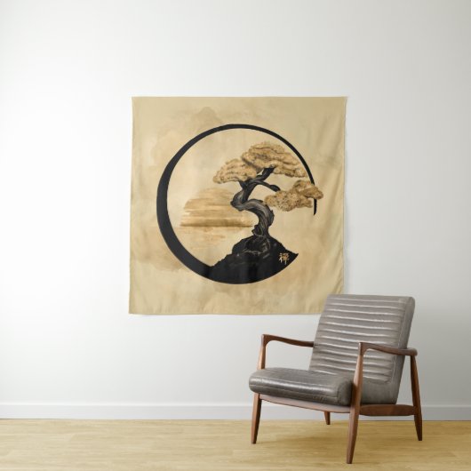 Enso Zen Circle Bonsai - Golden Sunrise Wandkleed (In Situ (horizontaal))