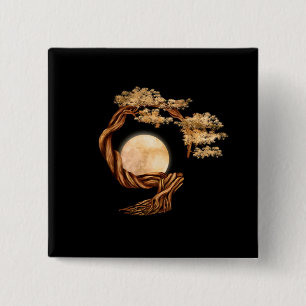 Enso Zen Circle Bonsai Vierkante Button 5,1 Cm