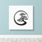 Enso Zen Circle en Bonsai Tree Canvas Afdruk (Insitu (Houten vloer))