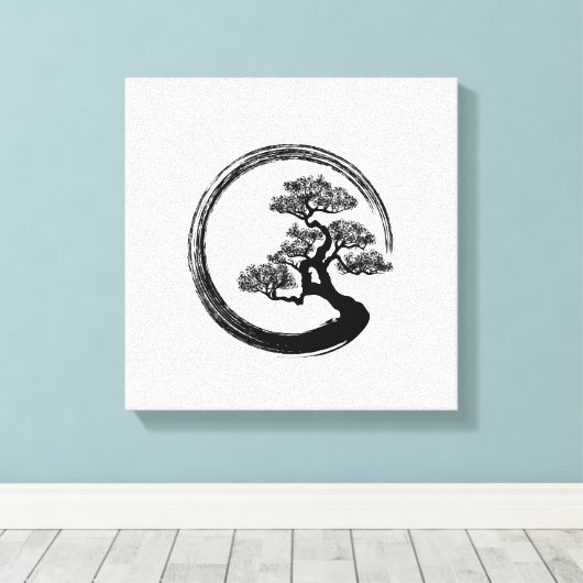 Enso Zen Circle en Bonsai Tree Canvas Afdruk (Insitu (Houten vloer))