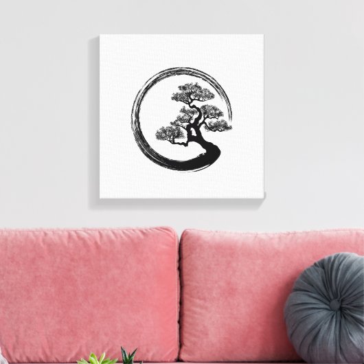 Enso Zen Circle en Bonsai Tree Canvas Afdruk (Insitu (Woonkamer))