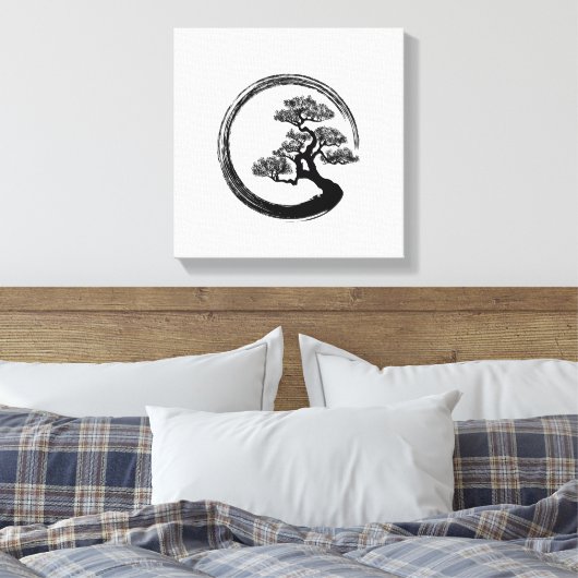 Enso Zen Circle en Bonsai Tree Canvas Afdruk (Insitu (Slaapkamer))