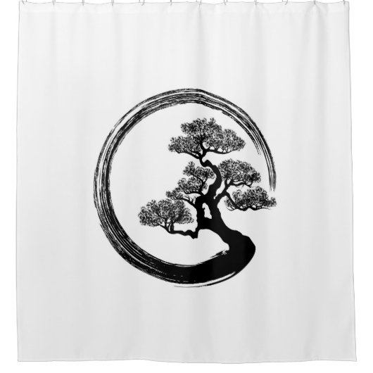 Enso Zen Circle en Bonsai Tree Douchegordijn (Voorkant)