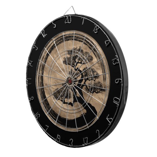 Enso Zen Circle en Bonsai Tree Gold Dartbord (Voorkant Rechts)