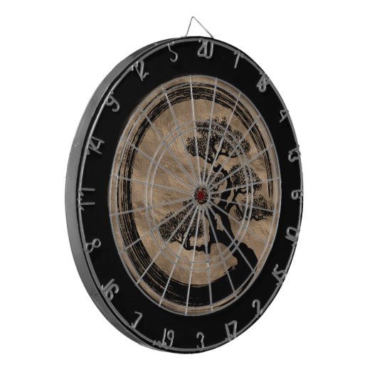 Enso Zen Circle en Bonsai Tree Gold Dartbord (Voorkant Links)