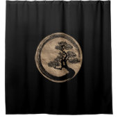 Enso Zen Circle en Bonsai Tree Gold Douchegordijn (Voorkant)