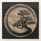 Enso Zen Circle en Bonsai Tree Gold Glazen Onderzetter (Voorkant)