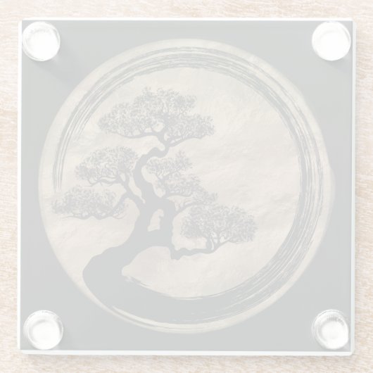 Enso Zen Circle en Bonsai Tree Gold Glazen Onderzetter (Achterkant)