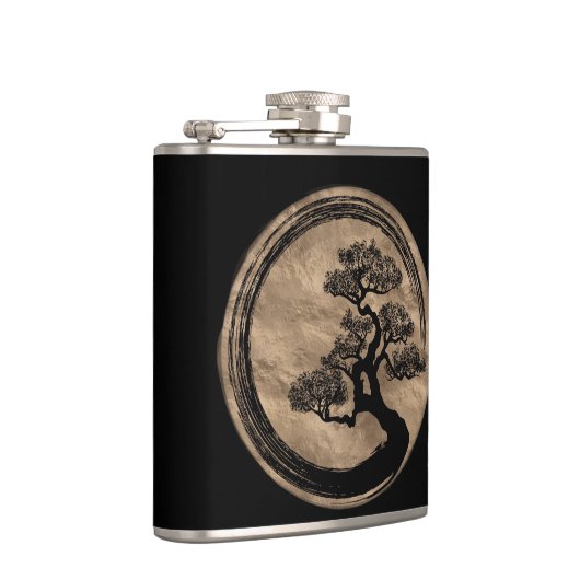 Enso Zen Circle en Bonsai Tree Gold Heupfles (Rechts)