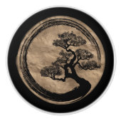 Enso Zen Circle en Bonsai Tree Gold Keramische Knop (Voorkant)