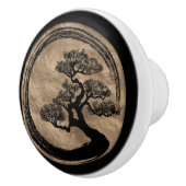 Enso Zen Circle en Bonsai Tree Gold Keramische Knop (Rechts)