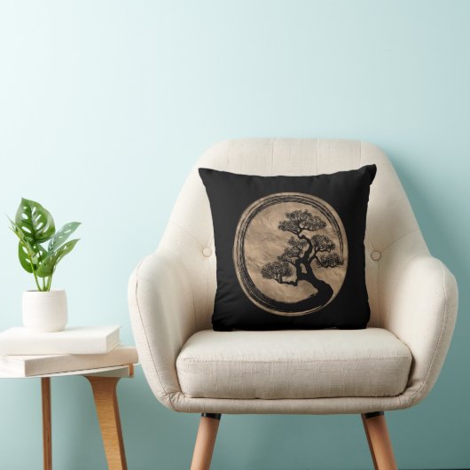 Enso Zen Circle en Bonsai Tree Gold Kussen (Stoel)