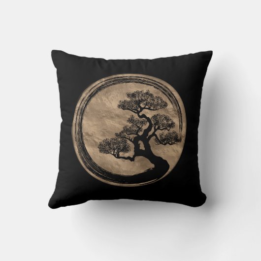Enso Zen Circle en Bonsai Tree Gold Kussen (Achterkant)