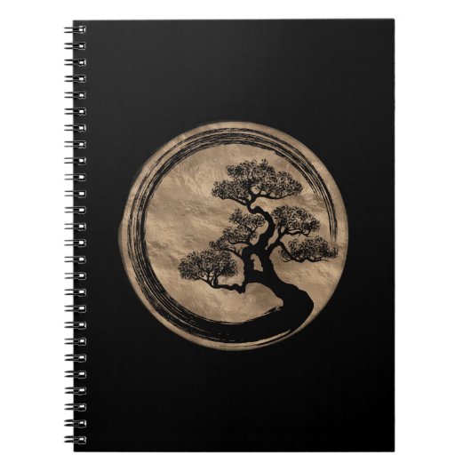 Enso Zen Circle en Bonsai Tree Gold Notitieboek (Voorkant)