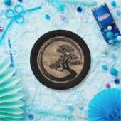 Enso Zen Circle en Bonsai Tree Gold Papieren Bordje (Feest)