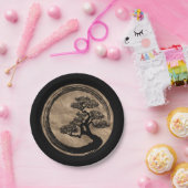 Enso Zen Circle en Bonsai Tree Gold Papieren Bordje (Feest)