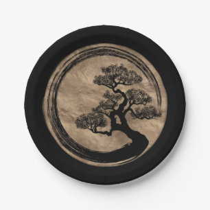 Enso Zen Circle en Bonsai Tree Gold Papieren Bordje