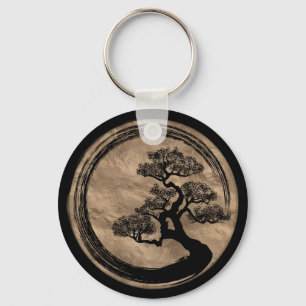 Enso Zen Circle en Bonsai Tree Gold Sleutelhanger