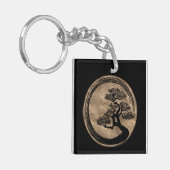 Enso Zen Circle en Bonsai Tree Gold Sleutelhanger (Voorkant Links)