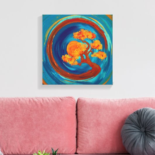 Enso Zen Circle en Bonsai Tree - impasto Canvas Afdruk (Insitu (Woonkamer))